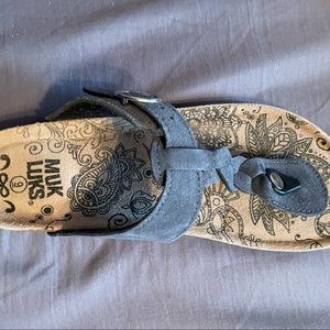 Muk Luks Women's Marsha Terra Turf-Dark Grey Sandals- size 9